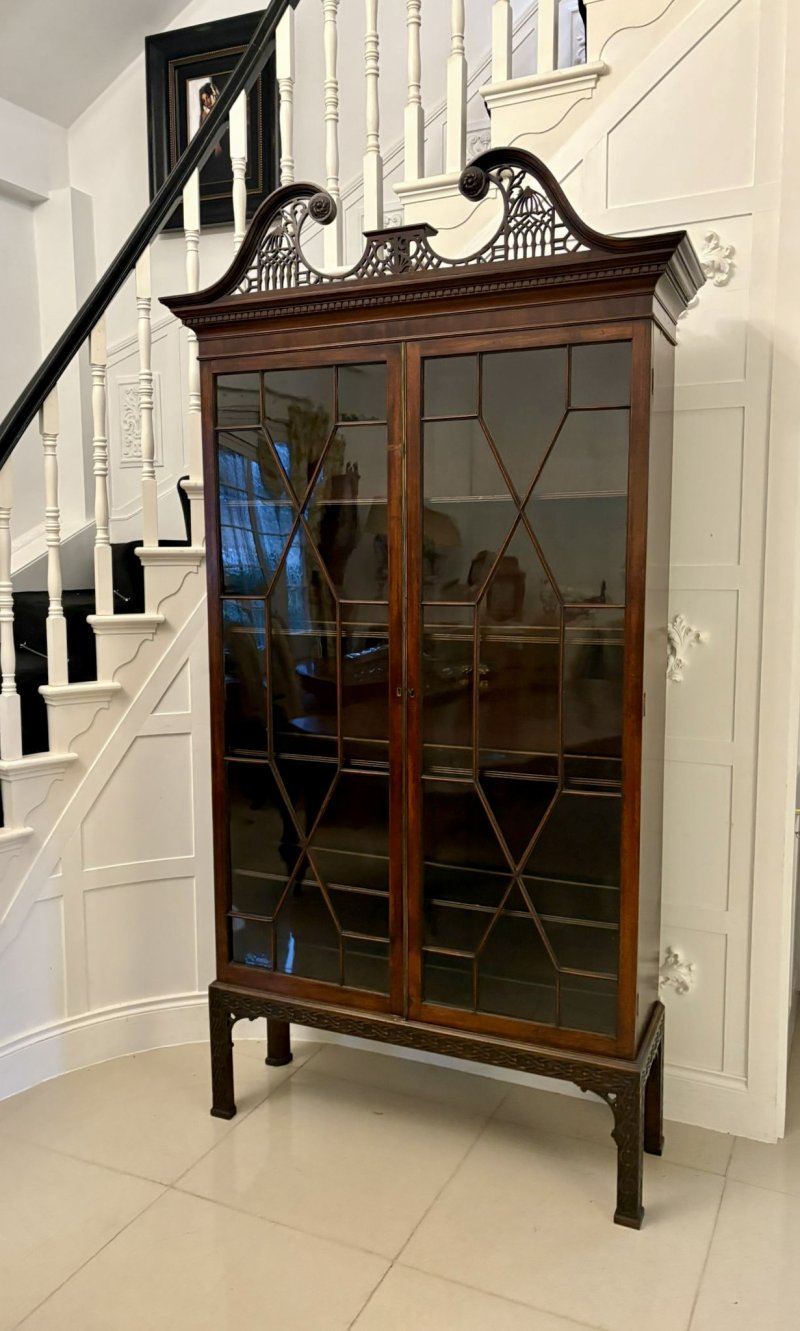 Outstanding Quality Large Antique Victorian Astral Glazed Carved Mahogany Bookcase - Image 5